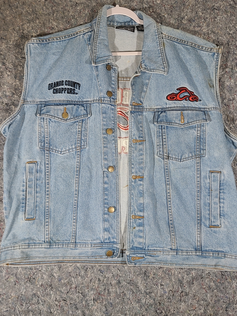 Orange County Choppers OCC Denim Vest Mens XXL Blue Embroidered Motorcycle Biker